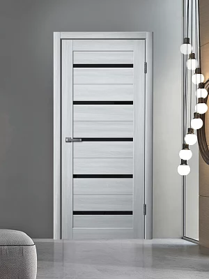 Дверь FlyDoors Ла Стелла 206 ясень пепельный, экошпон, черное стекло