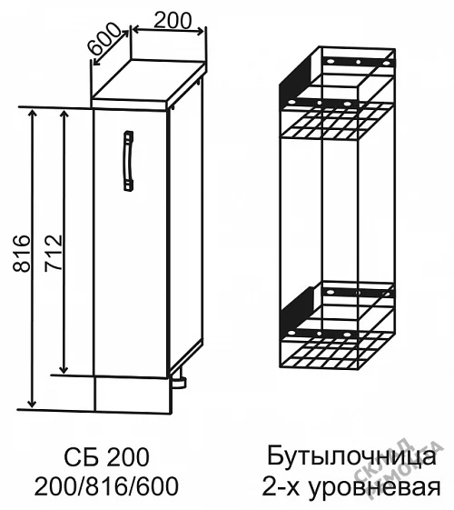 Фото Шкаф нижний ДСВ СБ 200 (бутылочница) – купить в Якутске: цена, описание, фото. Интернет-магазин 2