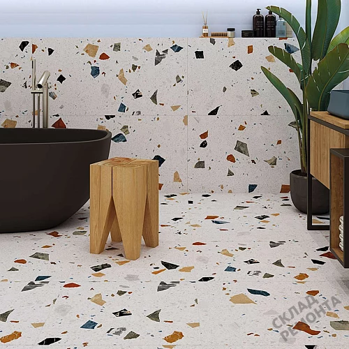 Фото Керамогранит матовый Steppe Ceramics Chips White белый 600*600*9 – купить в Якутске: цена, описание, фото. Интернет-магазин 2